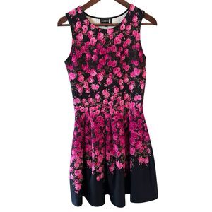 Vintage‎ Dark Coquette Midi Dress SZ 6 Pink Black Floral Romantic Feminine Retro